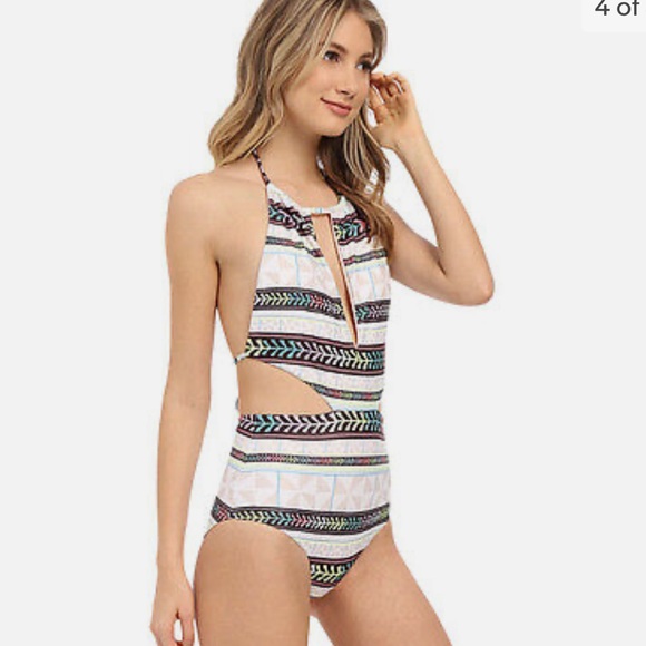 MARA HOFFMAN slit front reversible halter one piece swimsuit small - Picture 4 of 5